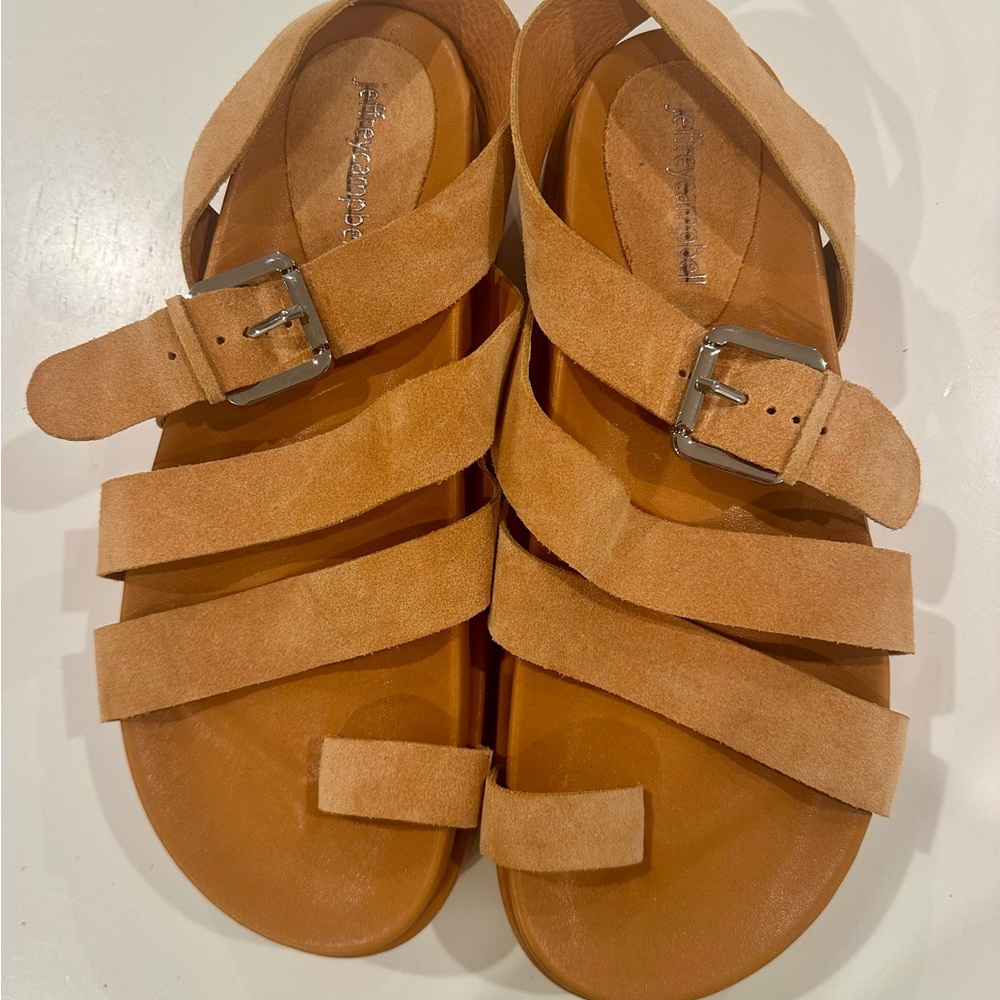 Nwot Jeffrey Campbell’s mustard colored Suede Strappy Slide Sandals sz 8